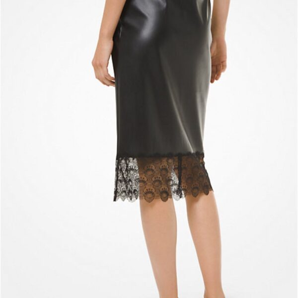 Falda Mujer Michael Kors Lace-Trim Faux Leather Slip Skirt mh97f1zd8f