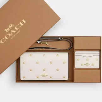 Set Coach Anna Foldover Clutch Crossbody Bag And Card Case Set With Star Print – Edicion Limitada
