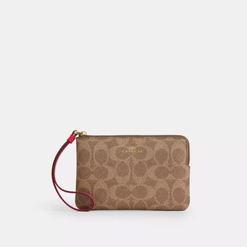 BILLETERA SOBRE COACH CON ASA CAFE MONOGRAMA ROJO