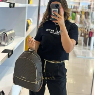 MOCHILA MEDIANA MICHAEL KORS REAH ZIP CAFE MONOGRAMA
