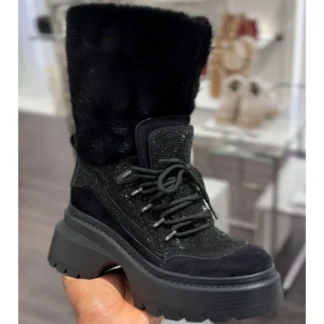 BOTAS MICHAEL KORS - SHILOH BOOT SUEDE BOOT NEGRO CON CRISTALES