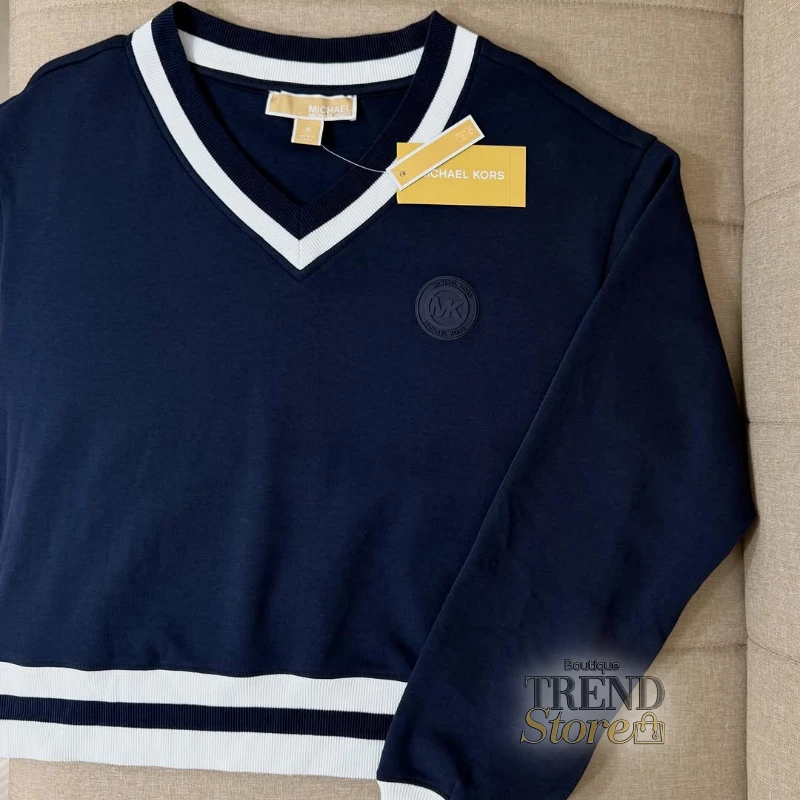 POLERÓN MICHAEL KORS AZUL CON BLANCO ALGODÓN ORGÁNICO CREWNECK MUJER