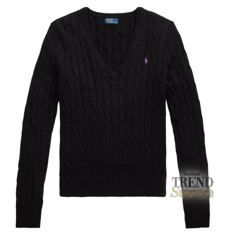 SWEATER POLO RALPH LAUREN CABLE KNIT V-NECK ALGODÓN NEGRO