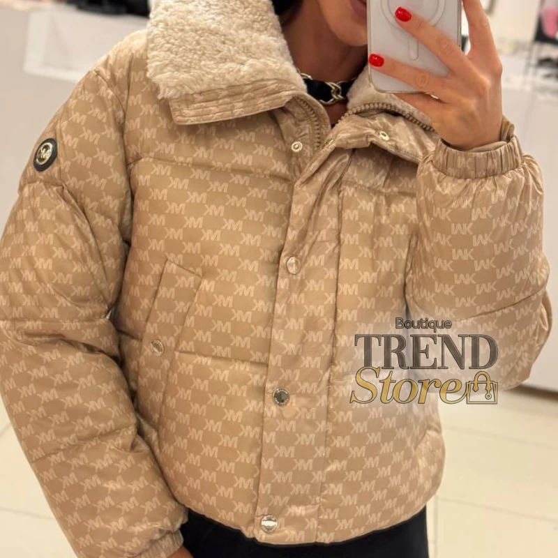 CHAQUETA  MUJER PUFFER MICHAEL KORS LOGO PRINT CON SHERPA - CAFE