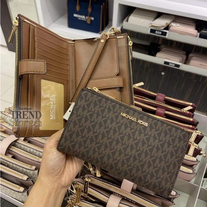 BILLETERA MICHAEL KORS  - DOBLE CIERRE CLASICO CAFE