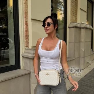 CROSSBODY COACH JAMIE CAMERA BAG CUERO PEBBLE BLANCO MONOGRAMA