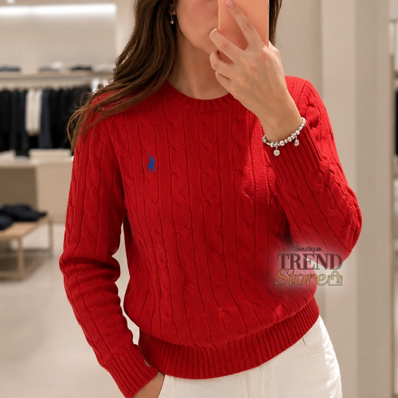 SWEATER POLO RALPH LAUREN CABLE KNIT ALGODÓN MUJER ROJO