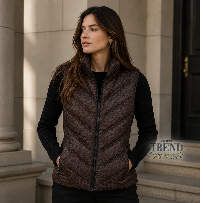 CHAQUETA SIN MANGAS MICHAEL KORS REVERSIBLE ACOLCHADA CAFE NEGRO