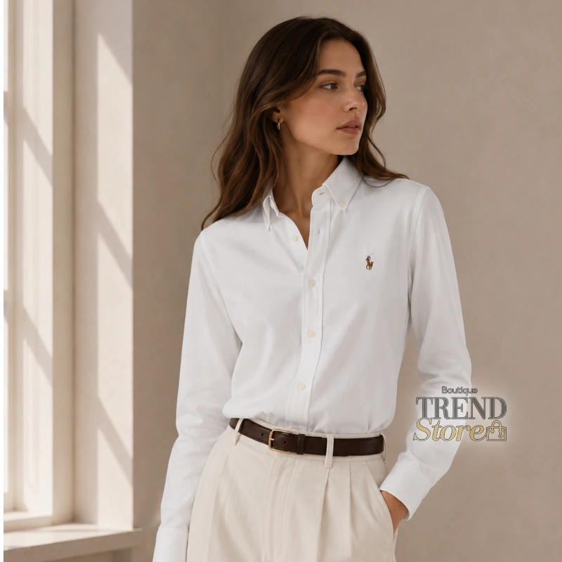 CAMISA POLO RALPH LAUREN SLIM FIT KNIT COTTON OXFORD MUJER -  BLANCO