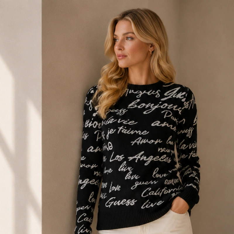 SWEATER GUESS MUJER NEGRO LETRAS