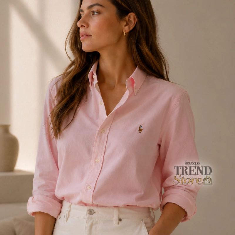 CAMISA POLO RALPH LAUREN SLIM FIT KNIT COTTON OXFORD MUJER -  ROSA