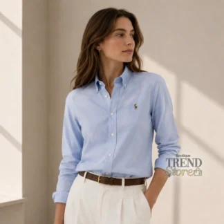 CAMISA POLO RALPH LAUREN SLIM FIT KNIT COTTON OXFORD MUJER - AZUL