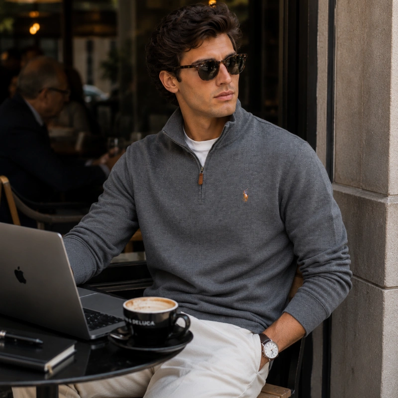 SWEATER POLO RALPH LAUREN GRIS 1/4 CIERRE