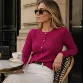 SWEATER POLO RALPH LAUREN MINI-CABLE COTTON CARDIGAN MADISON PINK
