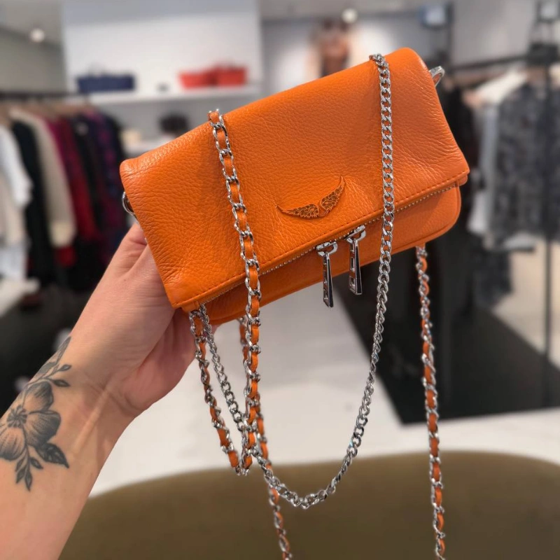 CARTERA ZADIG & VOLTAIRE OCK NANO CLUTCH CUERO GRANULADO ANARANJADO