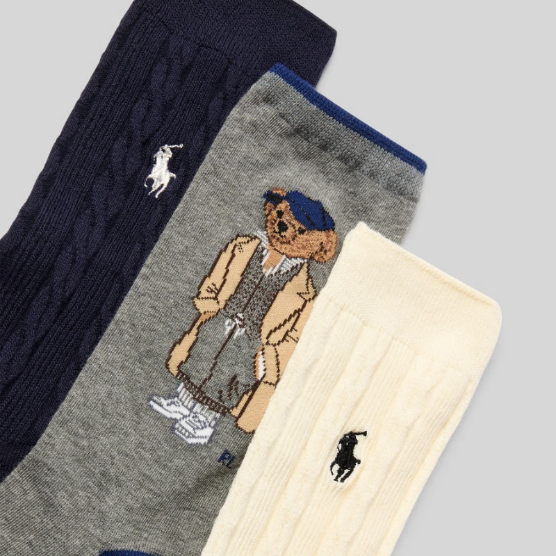CALCETINES POLO RALPH LAUREN POLO BEAR AZUL-GRIS PACK 3