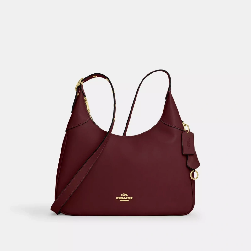 COACH ELLA SHOULDER BAG DE CUERO LISO BURDEO DETALLES DORADOS