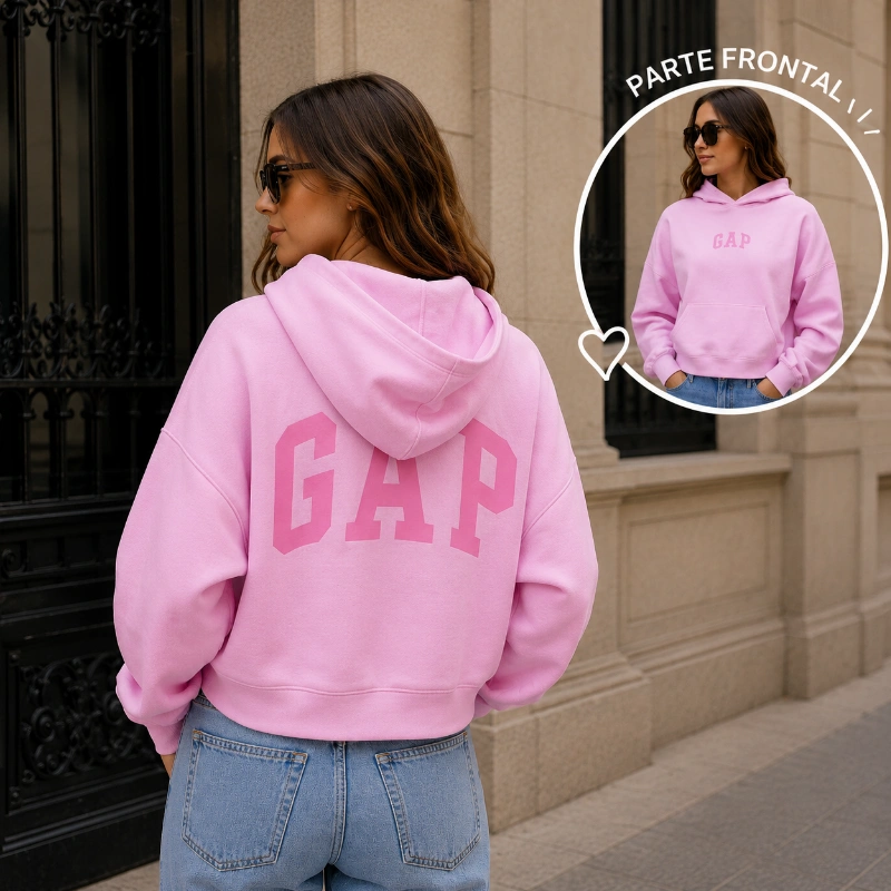 POLERÓN GAP MINI LOGO CROPPED HOODIE MUJER - ROSA