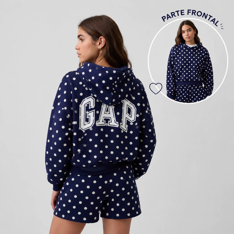POLERÓN GAP MINI LOGO CROPPED HOODIE MUJER - POLKA DOT AZUL