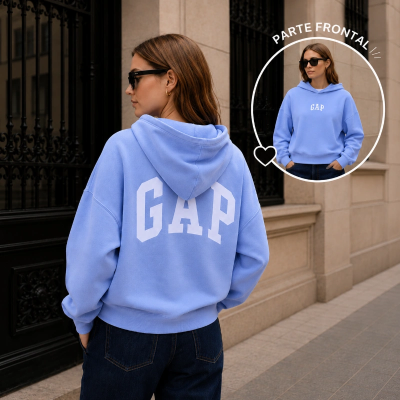 POLERÓN GAP MINI LOGO CROPPED HOODIE MUJER - AZUL