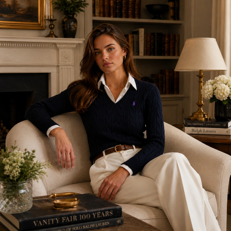 SWEATER POLO RALPH LAUREN CABLE KNIT ALGODÓN MUJER NEGRO