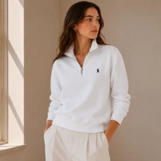 POLERON POLO RALPH LAUREN MUJER- BLANCO 1/4 CIERRE