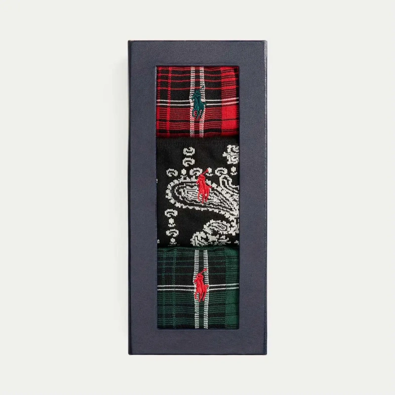 SET DE REGALO POLO RALPH LAUREN BANDANNA & PLAID TROUSER SOCKS PACK 3