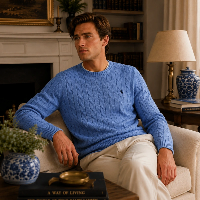 SWEATER POLO RALPH LAUREN CABLE KNIT AZUL CLARO UNISEX