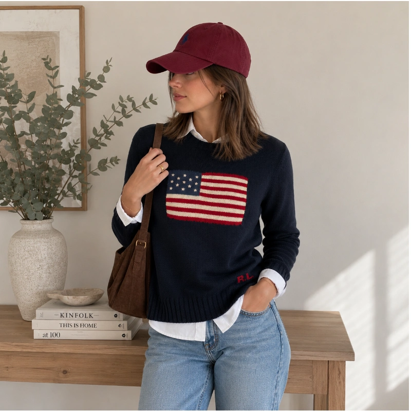 SWEATER POLO RALPH LAUREN - BANDERA COLOR AZUL  FLAG COTTON KNIT
