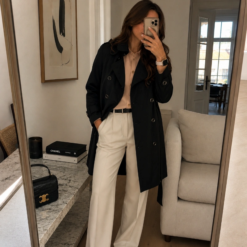 TRENCH MIDI MICHAEL KORS - BOTONES  COLOR NEGRO