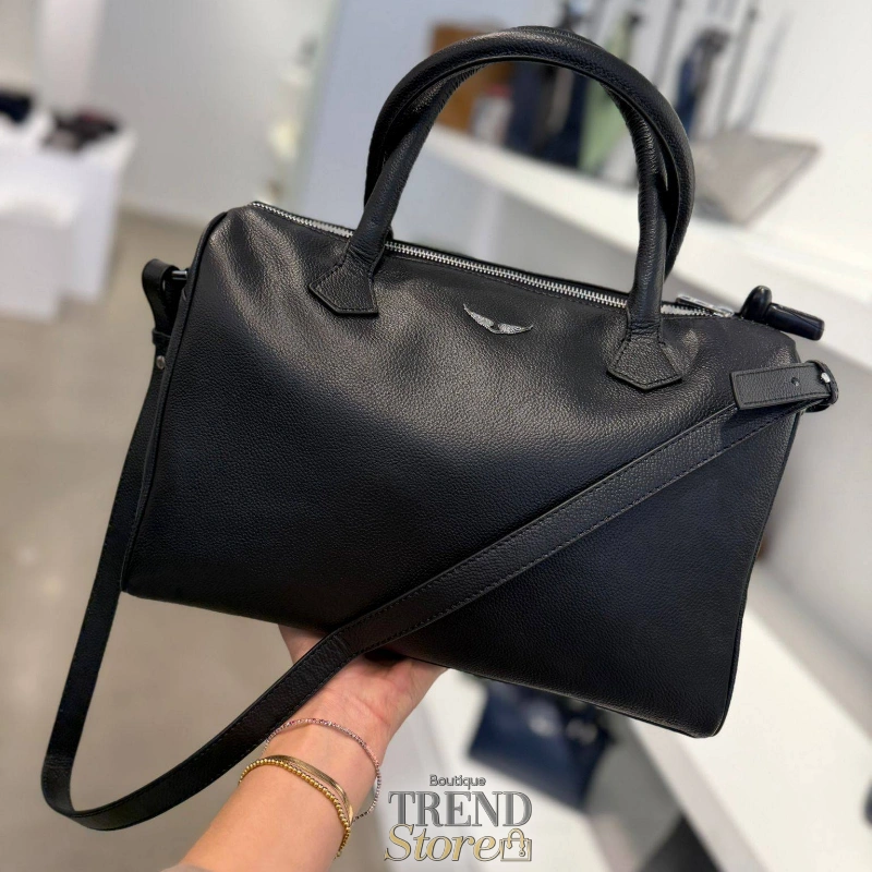CARTERA ZADIG & VOLTAIRE -  SUNNY MEDIUM WINGS ZV DE CUERO GRANEADO  - NEGRO