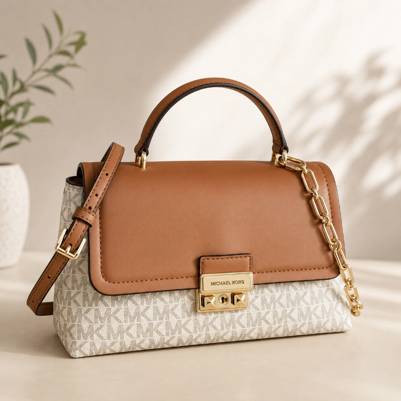 CARTERA MICHAEL KORS TRIBECA MEDIUM SIGNATURE LOGO SATCHEL VAINILLA