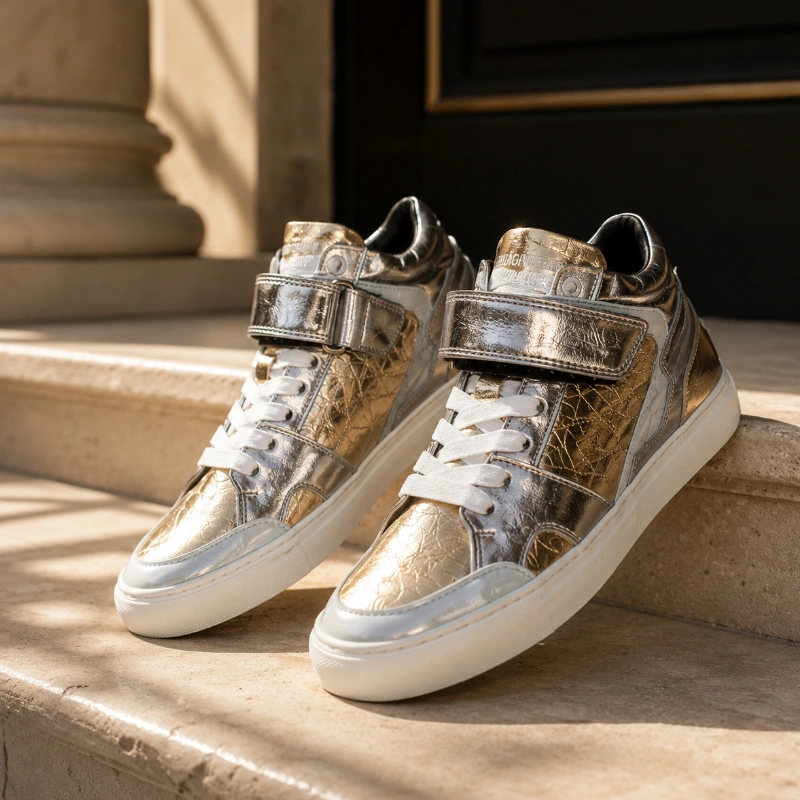 ZADIG & VOLTAIRE ZAPATILLAS HIGH-TOP DE CUERO METALIZADAS PLATEADAS
