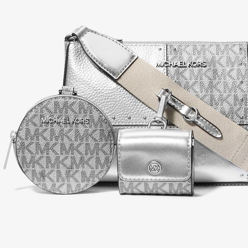 CROSSBODY MICHAEL KORS JET SET TRAVEL PEQUEÑA CON PATCHWORK METALIZADOS PLATEADA
