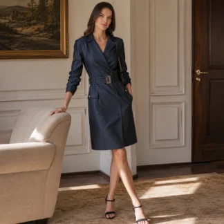 Este blazer dress demuestra que el denim también puede verse increíblemente elegante. Me encanta cómo combina la estructura de un blazer con la comodidad de un vestido, creando un look moderno, sofisticado y muy femenino. El cinturón con la icónica hebilla de Karl Lagerfeld marca la cintura a la perfección y convierte esta prenda en una opción ideal tanto para una reunión como para una salida especial. Un diseño que roba miradas desde el primer momento. DESCRIPCIÓN LARGA El KARL LAGERFELD PARIS WOMEN'S DENIM BLAZER DRESS reinventa el clásico denim con un diseño elegante, moderno y sofisticado. Inspirado en la sastrería contemporánea, este vestido tipo blazer combina líneas estructuradas con detalles femeninos para crear una prenda exclusiva y muy versátil. Su diseño incorpora un elegante cuello con solapas tipo blazer, cierre frontal con botones ocultos y un cinturón confeccionado en el mismo tejido con la distintiva hebilla de Karl Lagerfeld, permitiendo definir la cintura y lograr una silueta estilizada. Los bolsillos delanteros con solapa y las mangas 3/4 con efecto fruncido completan un diseño refinado que transmite elegancia sin esfuerzo. Confeccionado en una cómoda mezcla de poliéster, rayón y spandex, este vestido ofrece una excelente caída, elasticidad y libertad de movimiento, mientras que su forro interior proporciona un ajuste aún más confortable. Su diseño versátil permite utilizarlo como vestido principal o combinarlo con botas, zapatillas o zapatos de tacón para crear looks que van desde un estilo casual chic hasta una propuesta mucho más sofisticada para reuniones, eventos o cenas. En Trendstore Chile seleccionamos productos originales de las marcas más exclusivas de Europa y Estados Unidos para ofrecer prendas auténticas, premium y difíciles de encontrar en Chile. El Karl Lagerfeld Paris Denim Blazer Dress es una pieza elegante y atemporal que aporta personalidad y sofisticación a cualquier clóset. Medidas aproximadas: • Largo: 96,5 cm (varía aproximadamente 0,6 cm entre tallas) Materiales: • Exterior: Poliéster, rayón y spandex • Forro: 100% poliéster Características destacadas: • Vestido tipo blazer de denim • Cuello con solapas clásicas • Cierre frontal con botones ocultos • Cinturón con hebilla exclusiva Karl Lagerfeld • Bolsillos delanteros con solapa • Mangas 3/4 con detalle fruncido • Interior completamente forrado • Calce amplio (se recomienda elegir una talla menos) • Producto original Karl Lagerfeld Paris Cuidados: • Limpieza en seco. SEO PARA IMÁGENES • Karl Lagerfeld Paris Denim Blazer Dress original disponible en Trendstore Chile • Vestido blazer de denim Karl Lagerfeld vista frontal compra segura Chile • Denim Blazer Dress Karl Lagerfeld con cinturón original • Detalle hebilla Karl Lagerfeld Paris vestido blazer premium • Vista lateral vestido denim Karl Lagerfeld para mujer envío a todo Chile • Vestido blazer elegante Karl Lagerfeld Paris original Trendstore Chile • Denim Blazer Dress premium para mujer disponible en Chile • Karl Lagerfeld Paris vestido blazer original compra segura en Trendstore Chile