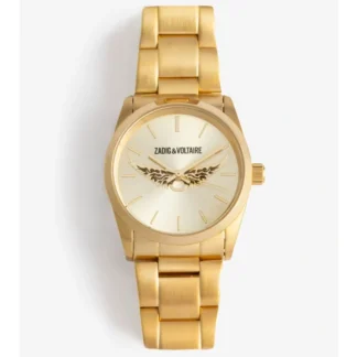 Reloj Zadig & Voltaire Wings dorado de acero inoxidable original disponible en Trendstore Chile. Vista frontal del reloj Zadig & Voltaire Wings dorado para mujer con compra segura en Chile. Detalle de la esfera y el diseño Wings del reloj Zadig & Voltaire original disponible en Trendstore Chile. Brazalete de acero inoxidable dorado del reloj Zadig & Voltaire Wings para mujer. Reloj Zadig & Voltaire Wings dorado con movimiento de cuarzo y envío a todo Chile. Detalle de los acabados premium del reloj Zadig & Voltaire Wings original disponible en Trendstore Chile. Reloj Zadig & Voltaire Wings de acero inoxidable dorado original con despacho a todo Chile. Reloj Zadig & Voltaire Wings dorado original, compra segura y envío a todo Chile desde Trendstore Chile.