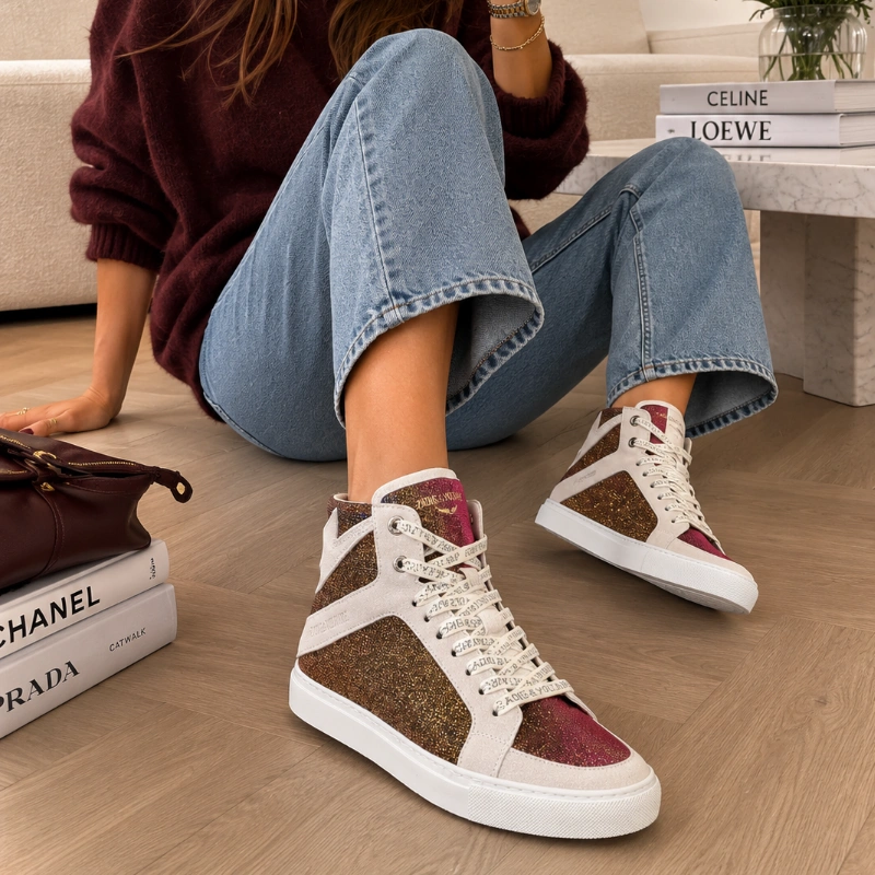 ZAPATILLAS ZADIG & VOLTAIRE HIGH FLASH DE CUERO BLANCO CON GLITTER