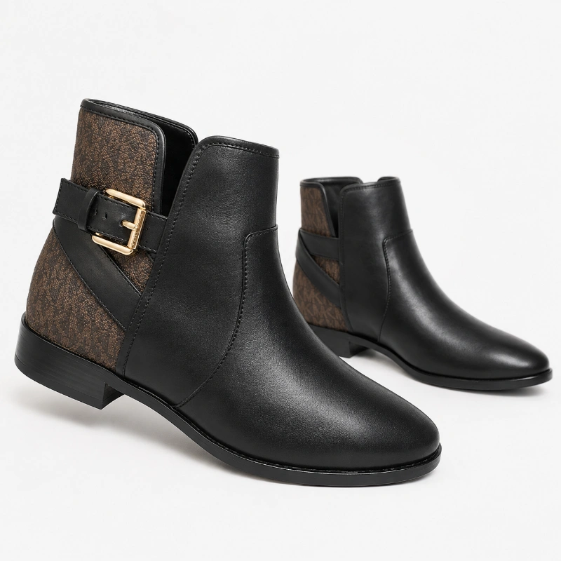 BOTINES MICHAEL KORS SALEM DE CUERO NEGRO Y CAFÉ