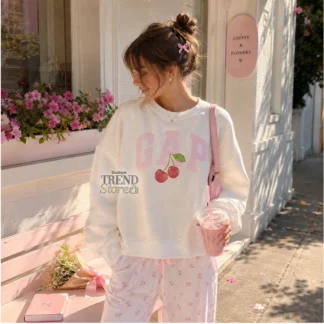POLERON GAP LOGO CHERRY BLANCO ROSA