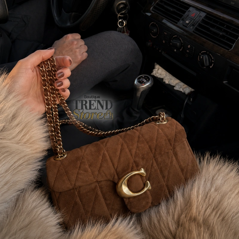 CARTERA COACH TABBY  26 QUILTING SUEDE Y CUERO CAFÉ