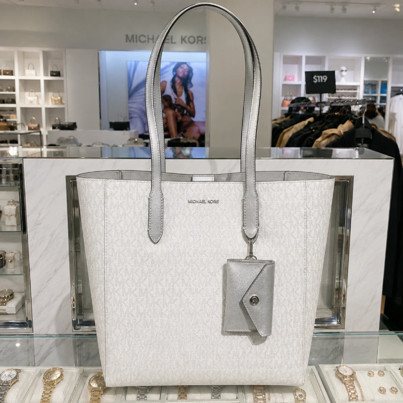 TOTE MICHAEL KORS VINCENT GRANDE DE CUERO SAFFIANO BLANCO PLATEADO