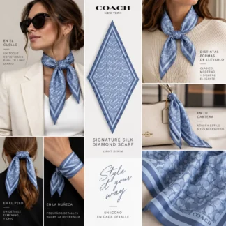 - Pañuelo Coach Signature Silk Diamond Scarf Light Denim - pañuelo Coach de seda Light Denim - pañuelo Coach Signature 100% seda - Coach Signature Silk Scarf Light Denim - pañuelo de seda Coach mujer - pañuelo Coach azul claro original - pañuelo Coach para cartera - accesorio Coach de seda - pañuelo Coach original Trendstore Chile Pañuelo Coach, Coach Signature Scarf, Coach Silk Scarf, pañuelo Coach seda, pañuelo Coach Light Denim, pañuelo Signature Coach, pañuelo de seda mujer, Coach Signature Silk Diamond Scarf, accesorio Coach mujer, pañuelo Coach original, Trendstore Chile. Pañuelo Coach Signature Silk Diamond Scarf Light Denim confeccionado en 100% seda. Suave, liviano y versátil para complementar cualquier look.