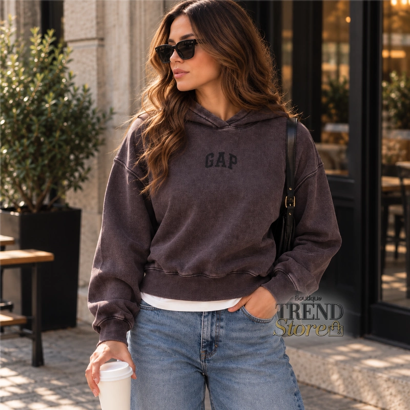 POLERÓN GAP MUJER NEGRO- VintageSoft Crop Logo Hoodie
