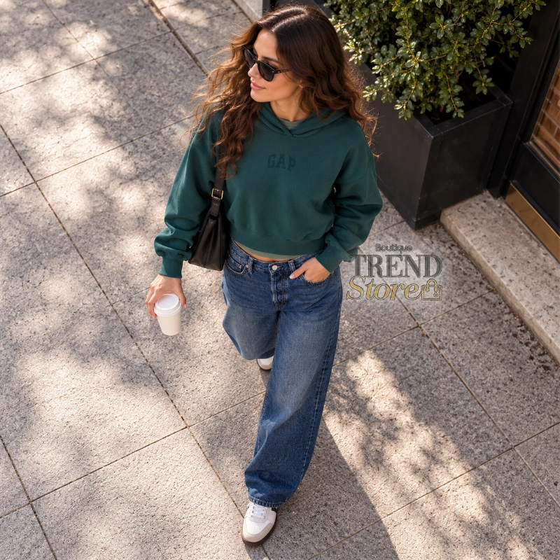 POLERÓN GAP MUJER VERDE - VintageSoft Crop Logo Hoodie