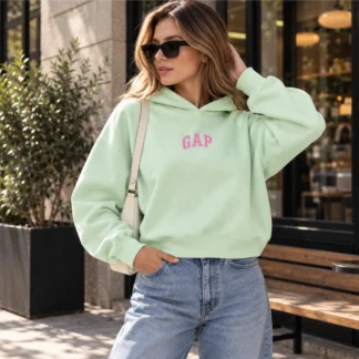 POLERÓN GAP MINI LOGO CROPPED HOODIE MUJER - VERDE