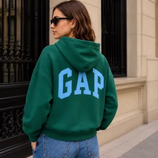 POLERÓN GAP MINI LOGO CROPPED HOODIE MUJER - VERDE OSCURO