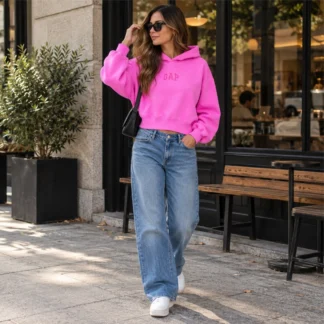 POLERÓN GAP MUJER FUSCIA- VintageSoft Crop Logo Hoodie